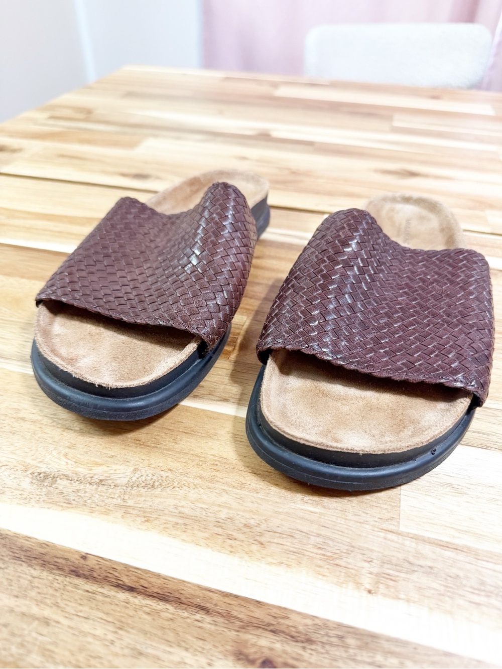Vagabond Anthropologie Effie Woven Leather Brown Flat Dad Sandals Slip On 39 - Picture 13 of 15